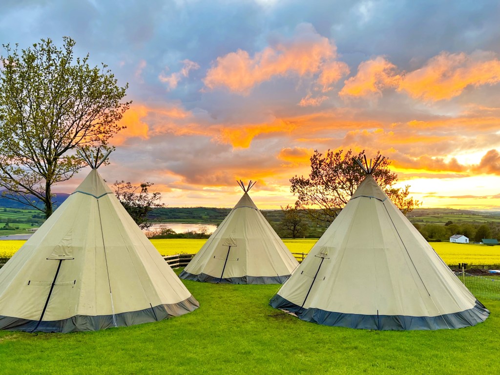 Giant Tipis at sunset